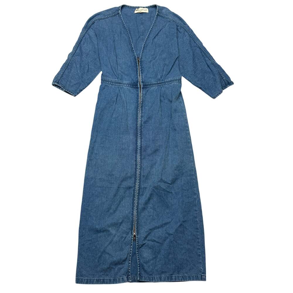 Mara Hoffman Annetta Denim Dress Women's 4 Zipper Midi Minimalist Twee